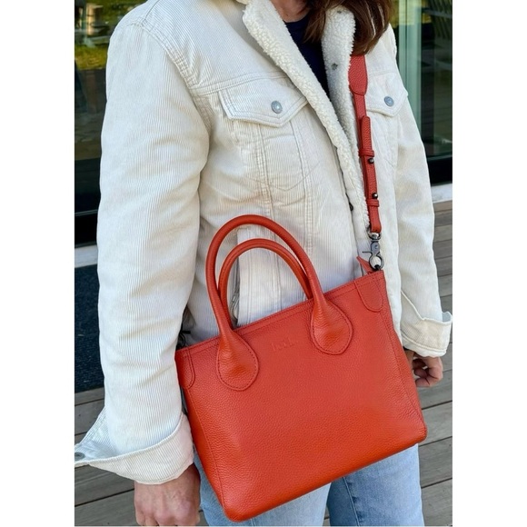 Beck Beckini Bag Tote Crossbody Satchel Italian Pebble Leather Logo Embossed - Picture 2 of 13